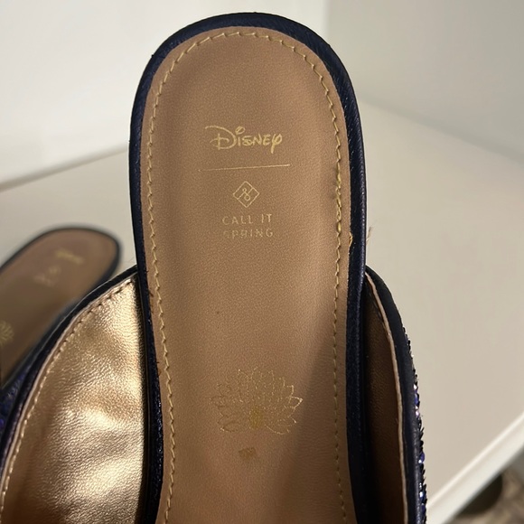 Call It Spring X DISNEY Navy Sequin Slip‎ On Pointed Toe Mule Loafers - Picture 7 of 8